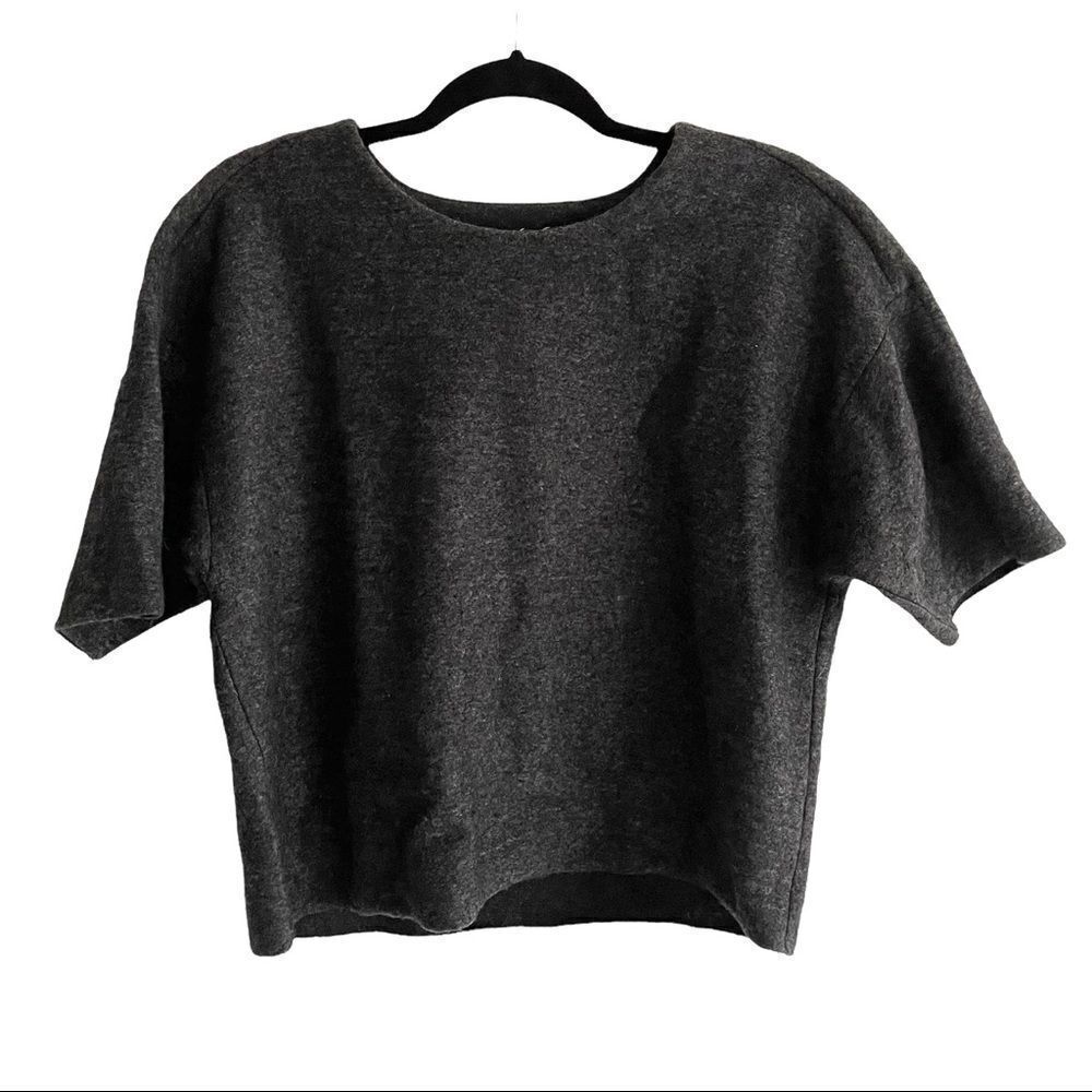 LORD & TAYLOR Charcoal Black Grey Wool Short Sleeve Sweater Size S
